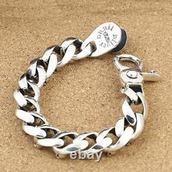 Real Solid 925 Sterling Silver Miami Cuban Link Bracelet Skull Jewelry 7.9