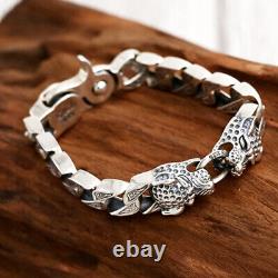 Real Solid 925 Sterling Silver Miami Cuban Link Chain Bracelet Leopard 7.5-9