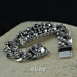 Real Solid 925 Sterling Silver Miami Cuban Link Chain Bracelet Skulls Jewelry