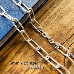 Real Solid 925 Sterling Silver Paper clip Chain Paperclip Necklace Made in Italy