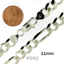 Real Solid Sterling Silver Mens Boys Figaro Bracelet or Necklace Rhodium Finish