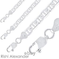 Real Sterling Silver Mens Diamond Cut Mariner Chain Necklace Stamped 925 Italy