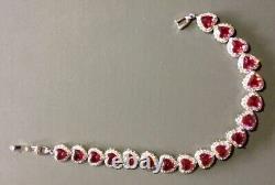 Red Heart For Valentine Gift Tennis Bracelet Halo 925 Sterling Silver CZ Jewelry