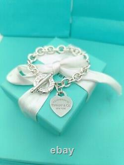 Return To Tiffany & Co Sterling Silver Heart Tag Toggle Bracelet 8 Genuine