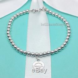 Return to Tiffany & Co Mini Heart Tag Bead Bracelet Sterling Silver Enamel Blue