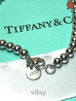 Return to Tiffany Sterling Silver Bead Bracelet Blue Enamel 6.5 Inch