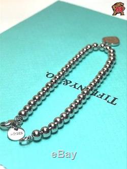 Return to Tiffany Sterling Silver Bead Bracelet Blue Enamel 6.5 Inch