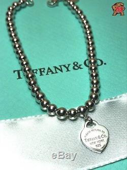 Return to Tiffany Sterling Silver Bead Bracelet Blue Enamel 6 Inch