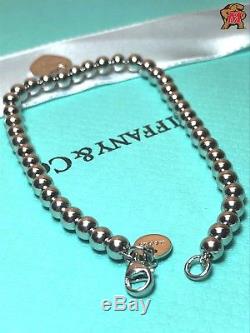 Return to Tiffany Sterling Silver Bead Bracelet Blue Enamel 6 Inch