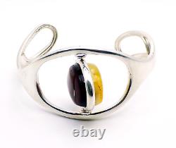 Reversible 925 Sterling Silver Amber Cuff Bracelet, Cherry /Butterscotch, 31.9g