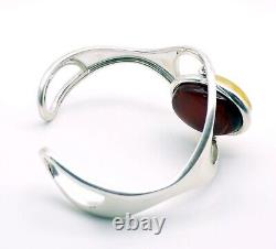 Reversible 925 Sterling Silver Amber Cuff Bracelet, Cherry /Butterscotch, 31.9g