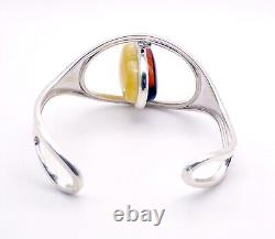 Reversible 925 Sterling Silver Amber Cuff Bracelet, Cherry /Butterscotch, 31.9g