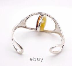 Reversible 925 Sterling Silver Amber Cuff Bracelet, Cherry /Butterscotch, 31.9g