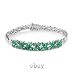 Rhodium Over 925 Sterling Silver AAA Emerald Leaf Bracelet Size 7.25 Ct 4.1