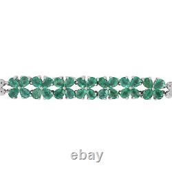 Rhodium Over 925 Sterling Silver AAA Emerald Leaf Bracelet Size 7.25 Ct 4.1