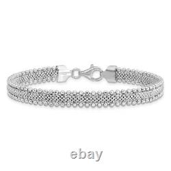 Rhodium-Plated Sterling Silver Polished Beaded Bracelet 7.5