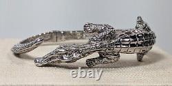 Ross Simons Sterling Silver Alligator Bangle With Emerald Eyes (l163)