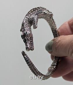 Ross Simons Sterling Silver Alligator Bangle With Emerald Eyes (l163)