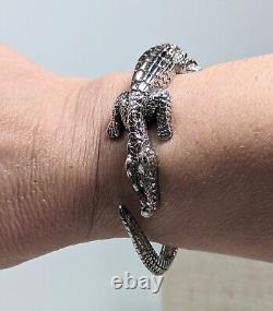 Ross Simons Sterling Silver Alligator Bangle With Emerald Eyes (l163)