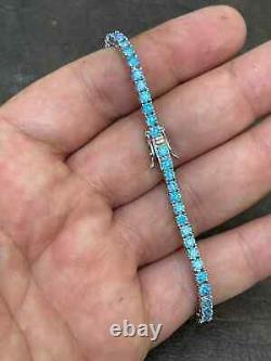 Round Cut 2mm to 5mm Aquamarine Lab-Created Tennis Bracelet 925 Sterling Silver