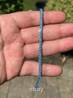 Round Cut 2mm to 5mm Aquamarine Lab-Created Tennis Bracelet 925 Sterling Silver