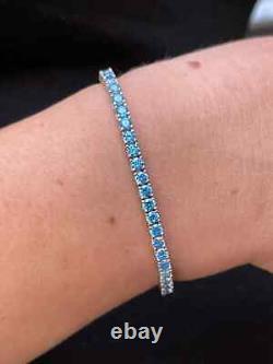 Round Cut 2mm to 5mm Aquamarine Lab-Created Tennis Bracelet 925 Sterling Silver