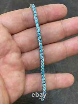 Round Cut 2mm to 5mm Aquamarine Lab-Created Tennis Bracelet 925 Sterling Silver