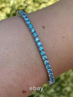 Round Cut 2mm to 5mm Aquamarine Lab-Created Tennis Bracelet 925 Sterling Silver