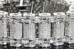 Round Cut Real Moissanite 15 Ct Men's Wider Tennis Bracelet 925 Sterling Silver
