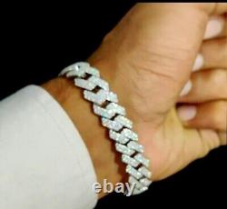 Round Cut Real Moissanite Men's 12mm x 8 inch Cuban Link Bracelet 925 Silver