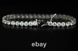 Round Tennis Bracelet 18K White Gold Over Real Sterling Silver Simulated Diamond