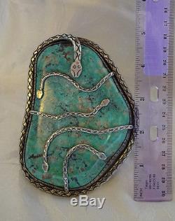 SALE Museum 517g NAVAJO Stamped Sterling Silver TURQUOISE Cuff BRACELET Snakes