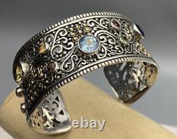 SAMUEL B BJC 925SS/18K Multi Gemstone Cuff Style BraceletReg. $1050 Stunning