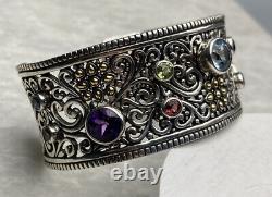 SAMUEL B BJC 925SS/18K Multi Gemstone Cuff Style BraceletReg. $1050 Stunning