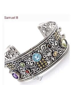 SAMUEL B BJC 925SS/18K Multi Gemstone Cuff Style BraceletReg. $1050 Stunning