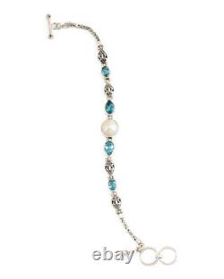 SAMUEL B Blue Topaz & Mabe Pearl Link Bracelet Toggle Clasp Sterling Silver NEW