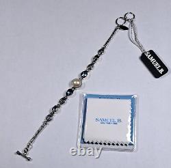 SAMUEL B Blue Topaz & Mabe Pearl Link Bracelet Toggle Clasp Sterling Silver NEW
