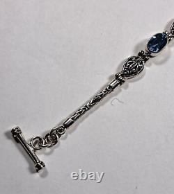 SAMUEL B Blue Topaz & Mabe Pearl Link Bracelet Toggle Clasp Sterling Silver NEW