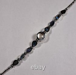 SAMUEL B Blue Topaz & Mabe Pearl Link Bracelet Toggle Clasp Sterling Silver NEW