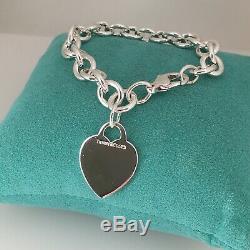 SMALL 7 Tiffany & Co Sterling Silver Authentic Blank Heart Tag Charm Bracelet