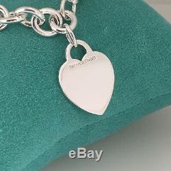 SMALL 7 Tiffany & Co Sterling Silver Authentic Blank Heart Tag Charm Bracelet