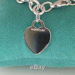 SMALL 7 Tiffany & Co Sterling Silver Authentic Blank Heart Tag Charm Bracelet