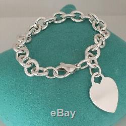 SMALL 7 Tiffany & Co Sterling Silver Authentic Blank Heart Tag Charm Bracelet