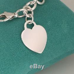 SMALL 7 Tiffany & Co Sterling Silver Authentic Blank Heart Tag Charm Bracelet