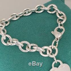 SMALL 7 Tiffany & Co Sterling Silver Authentic Blank Heart Tag Charm Bracelet