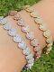 Solid Real 925 Silver Ladies Iced Heart Link Bracelet Gold Rose Plated Cz