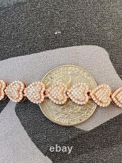 SOLID Real 925 Silver Ladies Iced Heart Link Bracelet Gold Rose Plated CZ