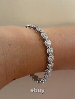 SOLID Real 925 Silver Ladies Iced Heart Link Bracelet Gold Rose Plated CZ