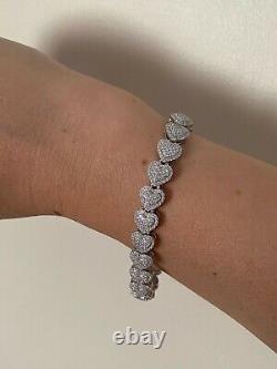 SOLID Real 925 Silver Ladies Iced Heart Link Bracelet Gold Rose Plated CZ
