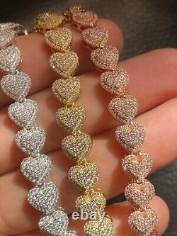 SOLID Real 925 Silver Ladies Iced Heart Link Bracelet Gold Rose Plated CZ
